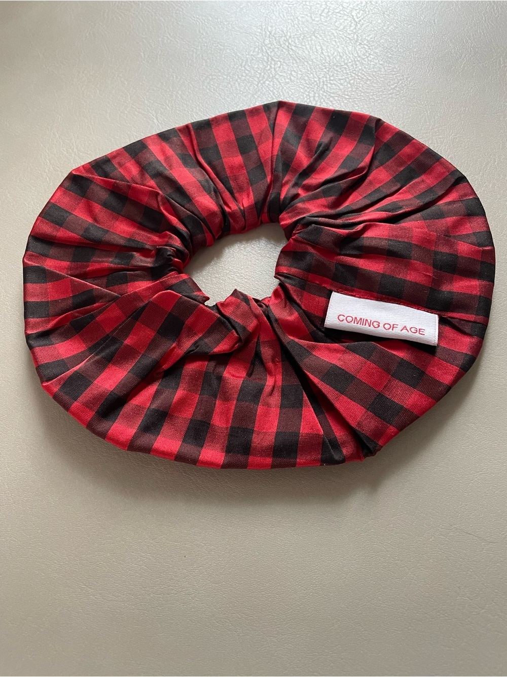 100% Silk Jumbo Coming of age, NYC Red & Black Plaid Scrunchie
